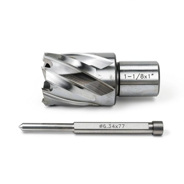 OSCARBIDE 1-1/8"x1 Annular Cutter, 3/4 inch Weldon Shank,1-1/8 inch Cutting Diameter 1 inch Depth of Cut, 2 Flat Mag Drill Bit with Pilot Pin for Magnetic Drill Press,1 Piece-1