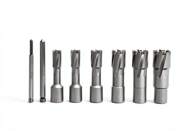 Annular Cutter Set Carbide 8pcs JESTUOUS 3/4 Inch Weldon Shank 1-3/8 Cutting Depth and Cutting Diameter from 1/2 to 1-1/16 Two Flat TCT Bit for Drill Press with 2 Pilot Pins-7
