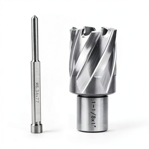 OSCARBIDE 1-1/8"x1 Annular Cutter, 3/4 inch Weldon Shank,1-1/8 inch Cutting Diameter 1 inch Depth of Cut, 2 Flat Mag Drill Bit with Pilot Pin for Magnetic Drill Press,1 Piece-0