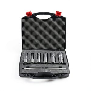 Annular Cutter Set Carbide 8pcs JESTUOUS 3/4 Inch Weldon Shank 1-3/8 Cutting Depth and Cutting Diameter from 1/2 to 1-1/16 Two Flat TCT Bit for Drill Press with 2 Pilot Pins-0