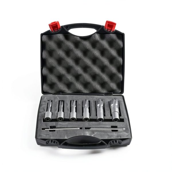 Annular Cutter Set Carbide 8pcs JESTUOUS 3/4 Inch Weldon Shank 1-3/8 Cutting Depth and Cutting Diameter from 1/2 to 1-1/16 Two Flat TCT Bit for Drill Press with 2 Pilot Pins-0